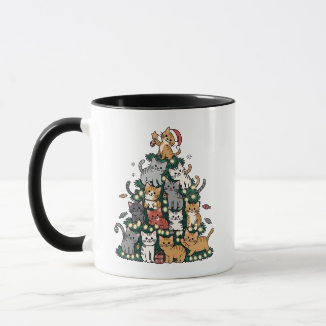 Funny Kitten Christmas Tree Cat Pet Animal Lover  Mug (Left)