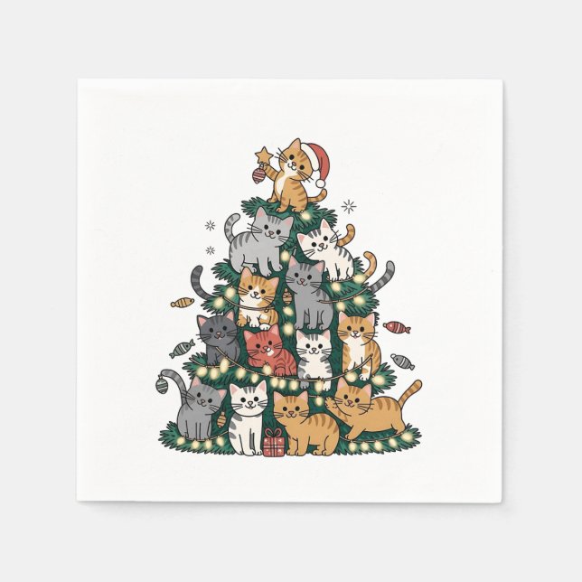 Funny Kitten Christmas Tree Cat Pet Animal Lover  Napkin (Front)