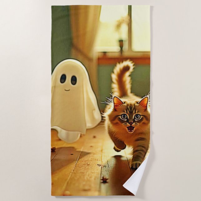 Funny Kitten Spooky Friend Beach Towel (Front)