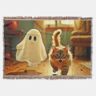 Funny Kitten Spooky Friend Design Throw Blanket