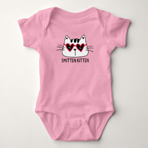 Funny Kitten Valentine kids red heart sunglasses Baby Bodysuit