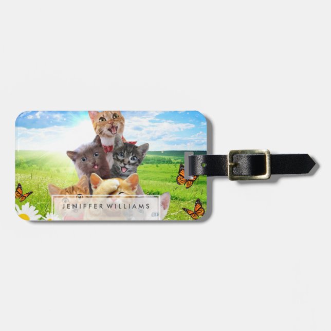 Funny kittens in green field.                      luggage tag (Front Horizontal)