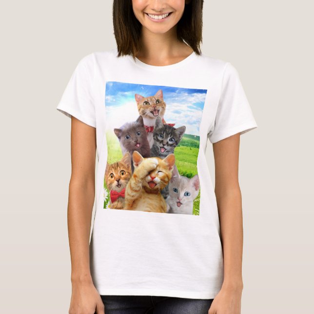 Funny kittens in green field.                      T-Shirt (Front)