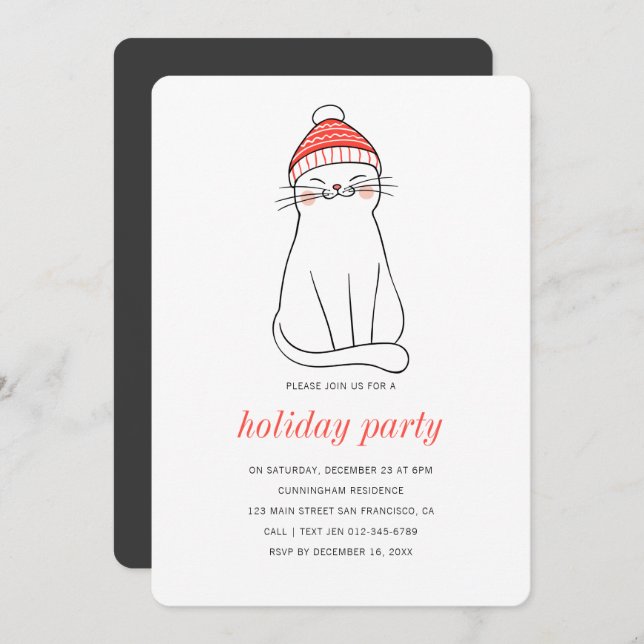Funny Kitty Cat Party Holiday Party Invitation (Front/Back)
