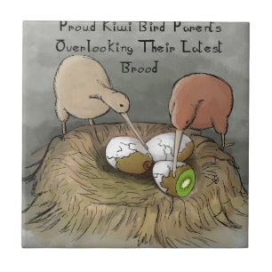 Funny Kiwi Birds Tending Their Fruit Ceramic Tile