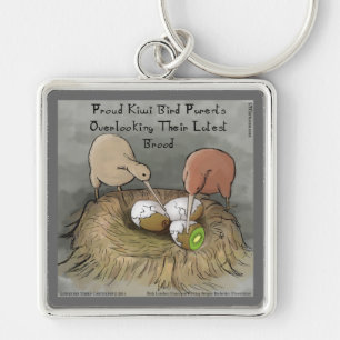 Funny Kiwi Birds Tending Their Fruit Key Ring