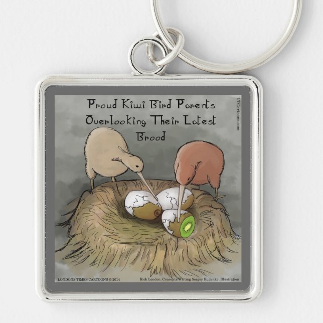 Funny Kiwi Birds Tending Their Fruit Key Ring (Front)