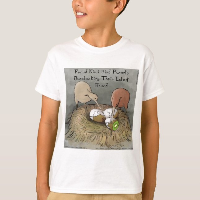 Funny Kiwi Birds Tending Their Fruit T-Shirt (Front)