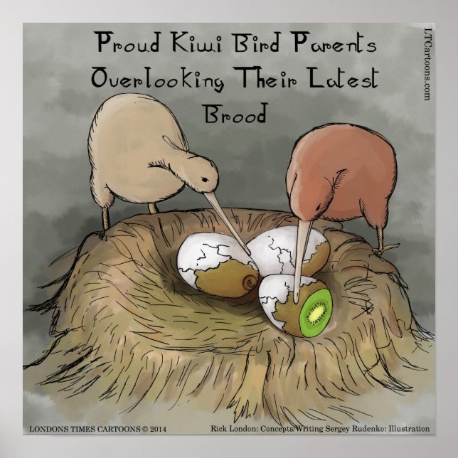 Funny Kiwi Birds Tending To Their Fruit Poster (Front)