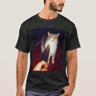 Funny Knife Cat Meme  T-Shirt