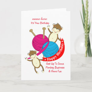 Funny Knitters Themed Happy Birthday Card