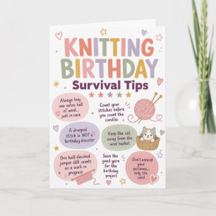 Funny Knitting Birthday Survival Tips Card