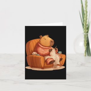 Funny Knitting Capybara in Couch for Adults and Card