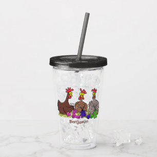 Funny knitting chickens cartoon illustration acrylic tumbler