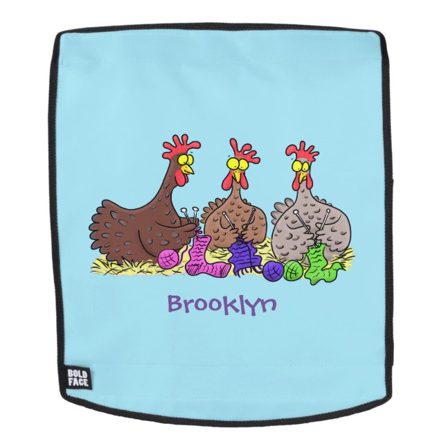 Funny knitting chickens cartoon illustration backpack (Removable Face)