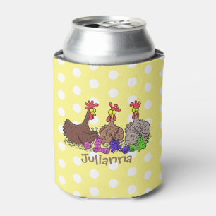 Funny knitting chickens cartoon illustration can cooler