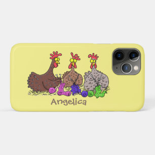 Funny knitting chickens cartoon illustration iPhone 11 pro case