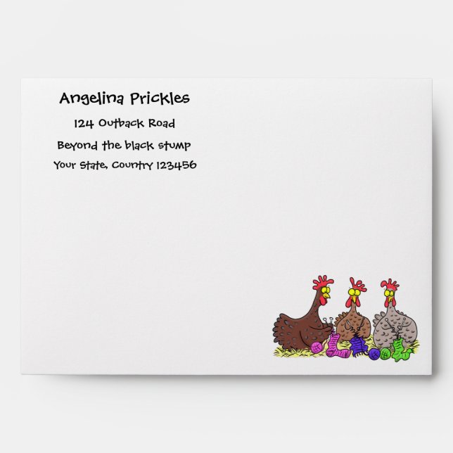 Funny knitting chickens cartoon illustration envelope (Front)