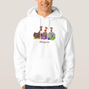 Funny knitting chickens cartoon illustration hoodie