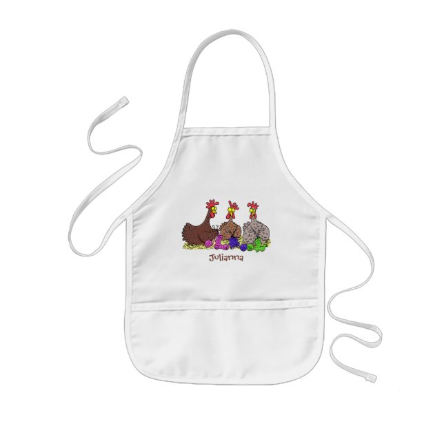 Funny knitting chickens cartoon illustration kids apron (Front)