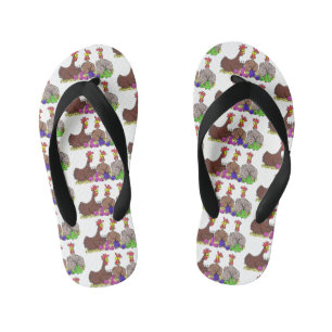 Funny knitting chickens cartoon illustration kid's thongs
