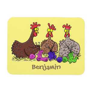 Funny knitting chickens cartoon illustration magnet