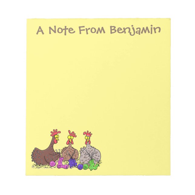 Funny knitting chickens cartoon illustration notepad (Front)