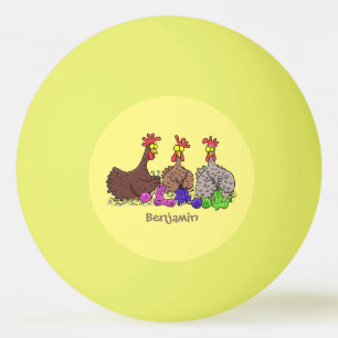 Funny knitting chickens cartoon illustration ping pong ball