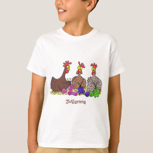 Funny knitting chickens cartoon illustration T-Shirt