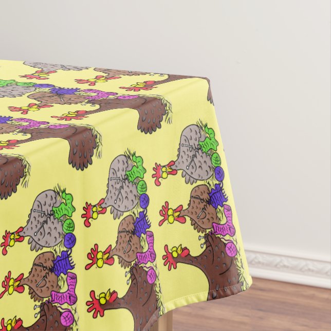 Funny knitting chickens cartoon illustration tablecloth (In Situ)
