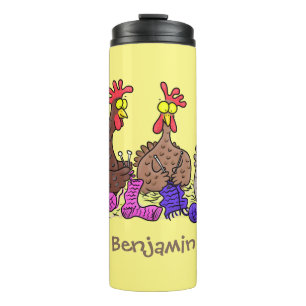 Funny knitting chickens cartoon illustration thermal tumbler