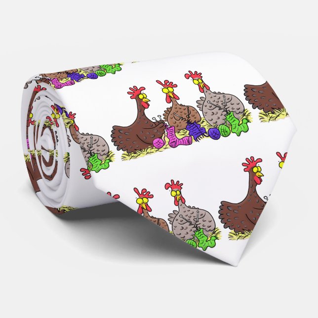 Funny knitting chickens cartoon illustration tie (Rolled)