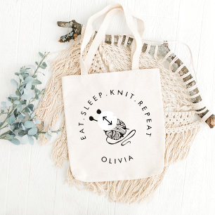 Funny Knitting Eat Sleep Knit Repeat Personalised Large Tote Bag