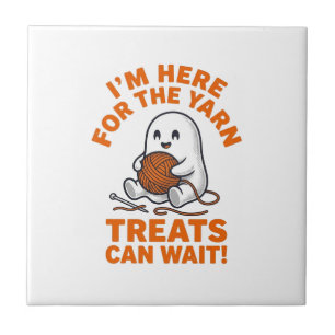 Funny Knitting Ghost Vintage Engraving Design_1 Ceramic Tile