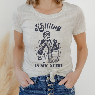 Funny Knitting Is My Alibi Retro Black Cat Tri-Blend Shirt