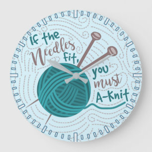 Funny Knitting Knitter Cute Yarn Needles Large Clock