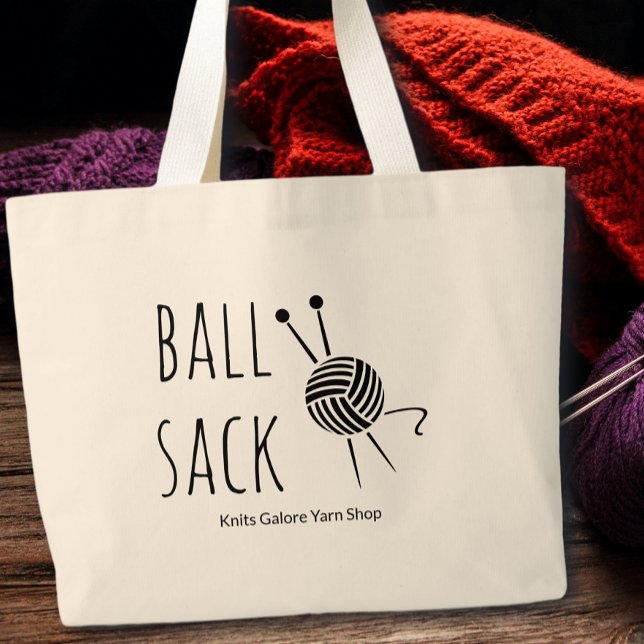 Funny Knitting Lovers Ball Sack Large Tote Bag (Creator Uploaded)