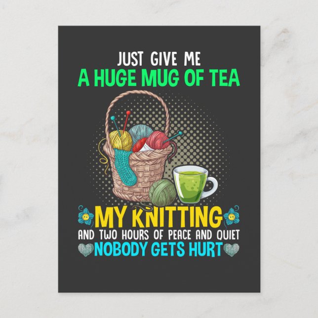 Funny Knitting Mother Needlework Tea Lover Mum Postcard (Front)