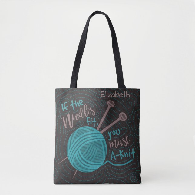 Funny Knitting Needles Yarn | Add Knitters Name Tote Bag (Front)