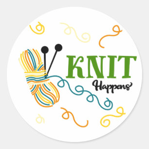 Funny knitting saying Knit Happens - Crafters Classic Round Sticker