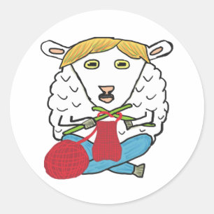 Funny Knitting Sheep Classic Round Sticker