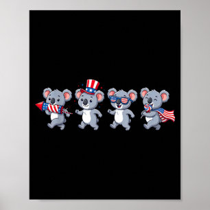 Funny Koala Aamerican Usa Flag 250 Years 4th Of Poster