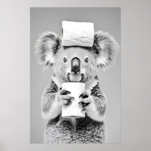 Funny Koala Bathroom Print, Toilet Paper Humor, AI Poster