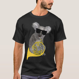 Funny Koala Wearing Sunglasses Playing French Horn T-Shirt
