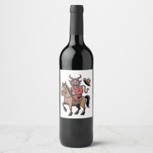 Funny Krampus Christmas Evil Santa Cowboy Western Wine Label