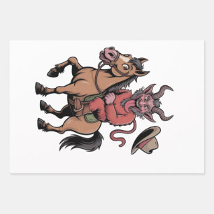 Funny Krampus Christmas Evil Santa Cowboy Western  Wrapping Paper Sheet