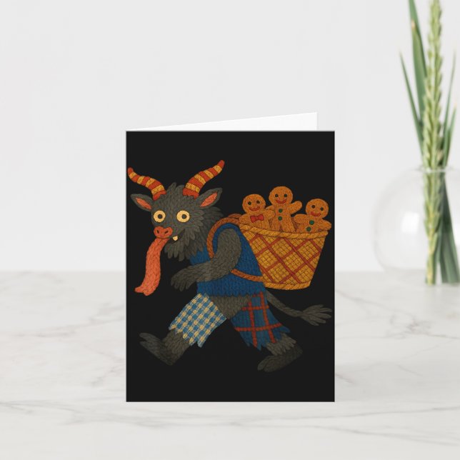 Funny Krampus Gingerbread Yarn Art Creepy Holiday  Card (Front)