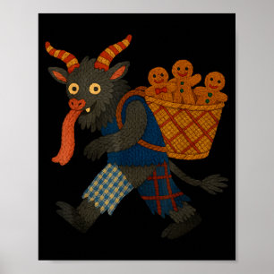 Funny Krampus Gingerbread Yarn Art Creepy Holiday  Poster