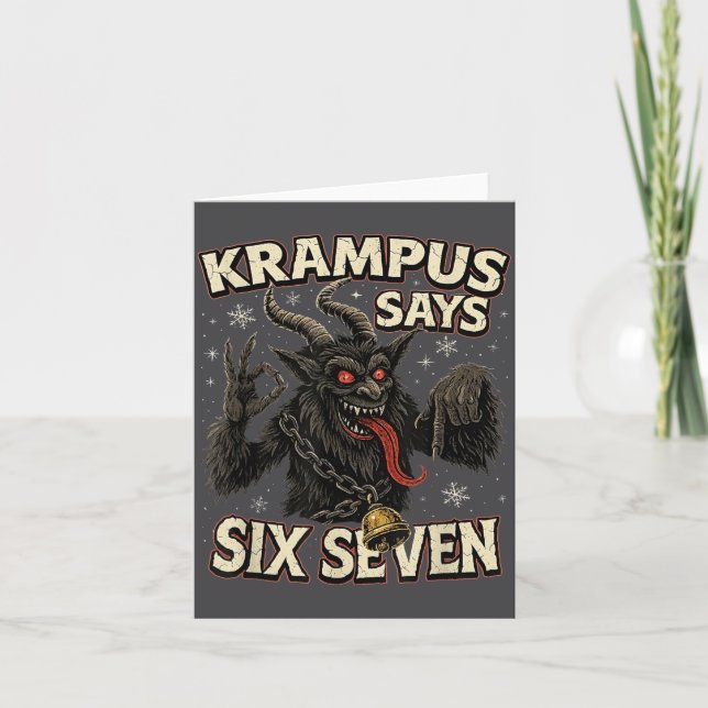 Funny Krampus Says Six Seven 6 7 Meme Christmas Ho Card (Front)
