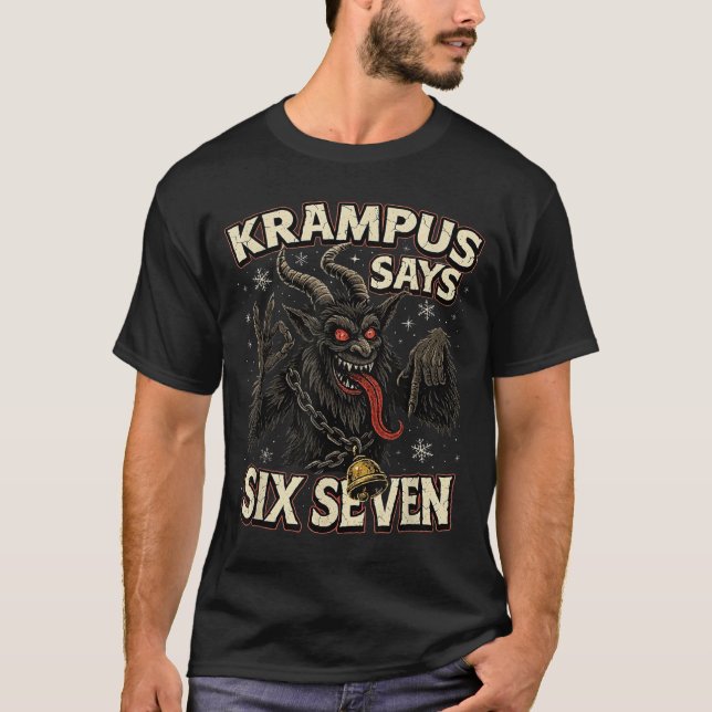 Funny Krampus Says Six Seven 6 7 Meme Christmas Ho T-Shirt (Front)